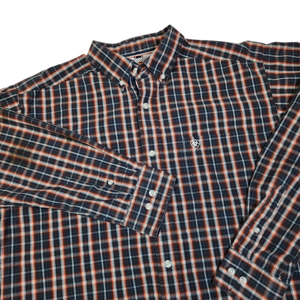 Ariat Pro Series Mens Large Plaid Button Down Shirt Vented Mesh Back Long Sleeve
